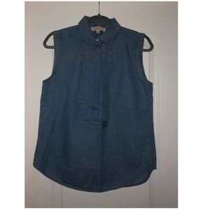 Sleeveless Collared Polka Dot Blouse